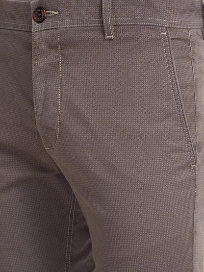 Men Grey Low Rise Tapered Fit Print Cotton Blend Trouser